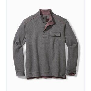 Tommy Bahama Alpine View Gray Men's Pullover Quarter Button Sweatshirt Size XXL